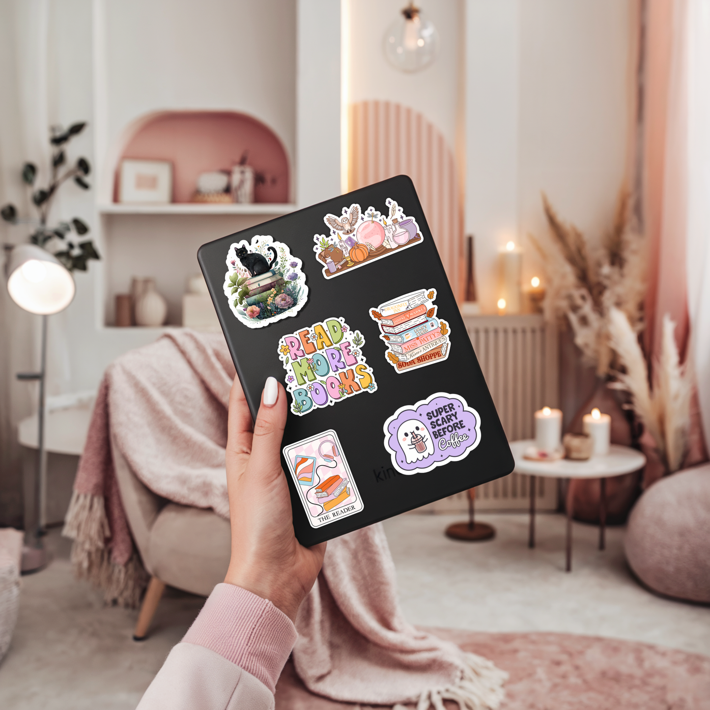 Scary Before Coffee Sticker – Cute Ghost, Glossy Vinyl : 2.5"