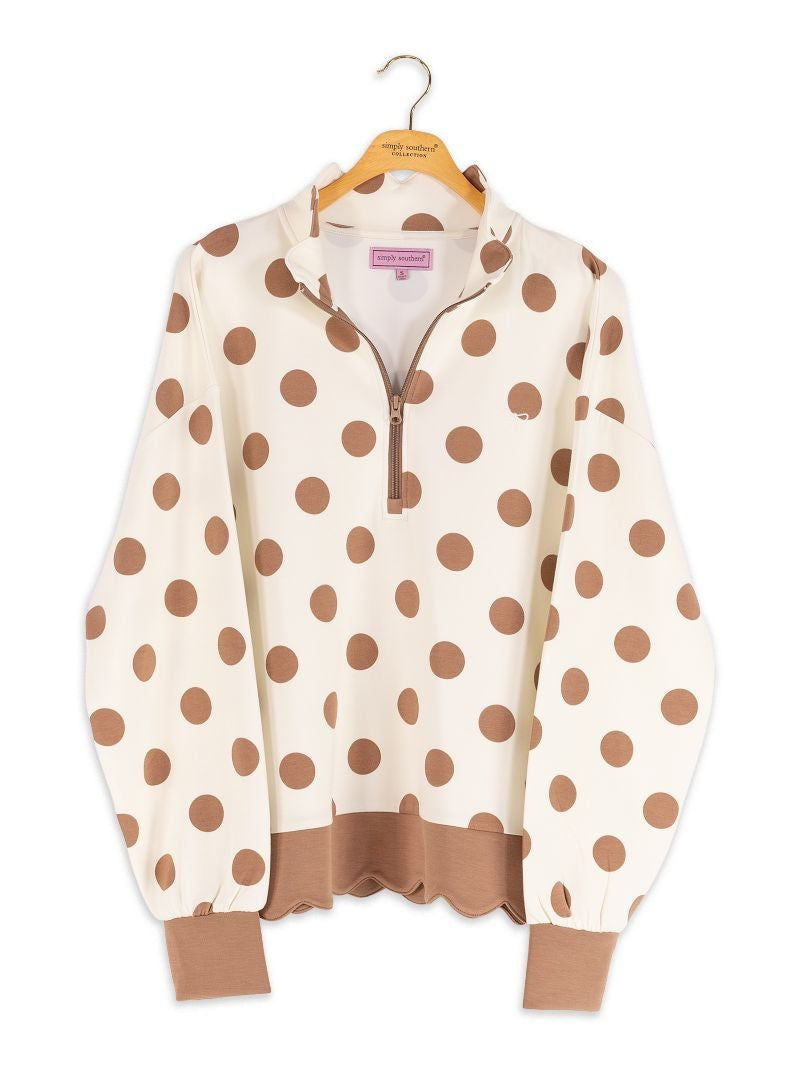 Brown & White Polka Dot Scallop Pull -