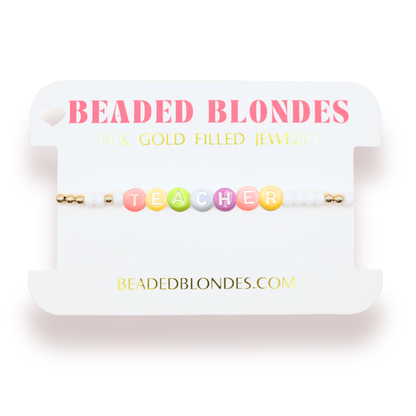 Teacher Rainbow Letter Bracelet: Standard 6.75 inch / Gold