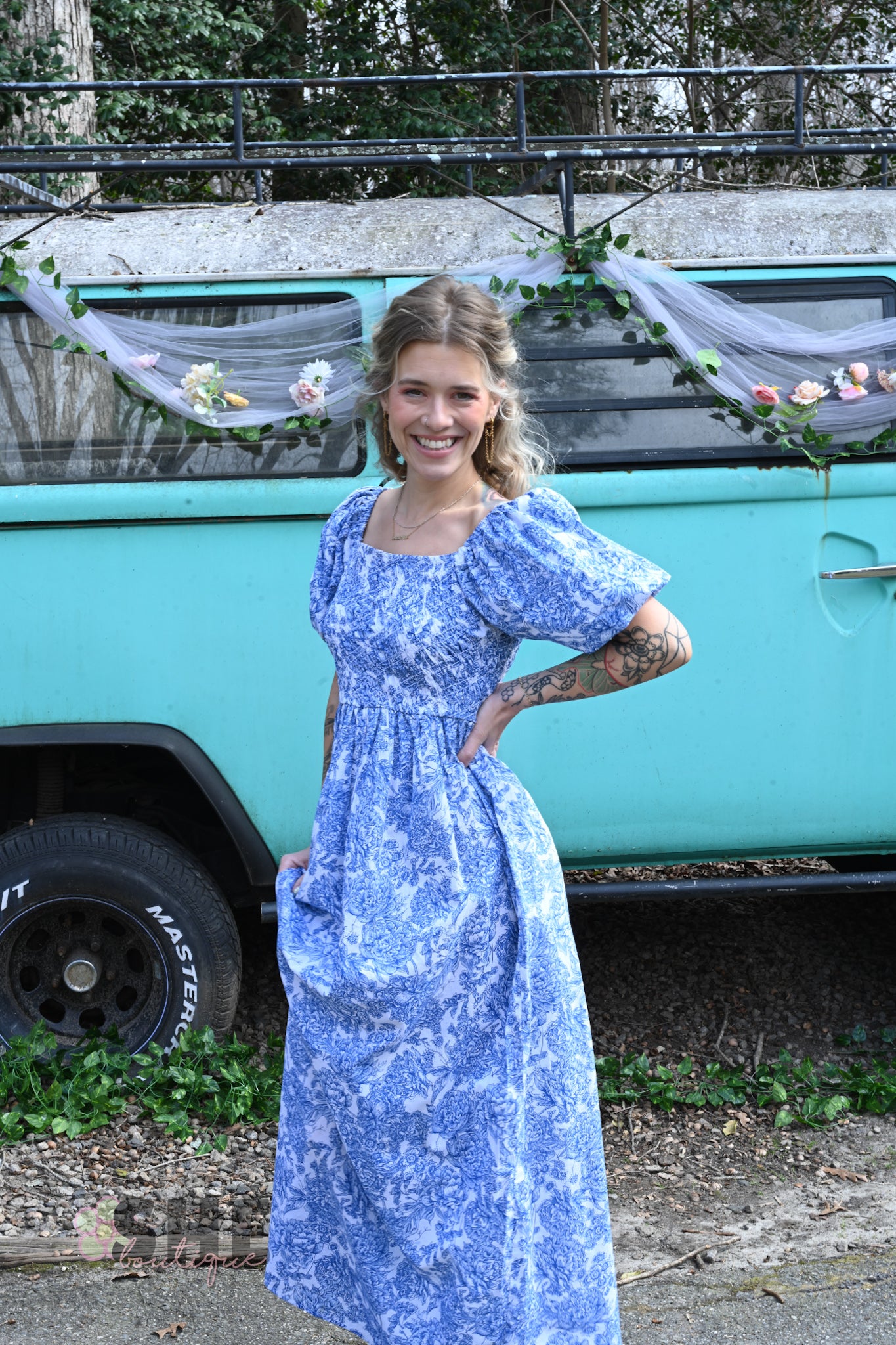 SS Blue Vintage Smocked Maxi Dress