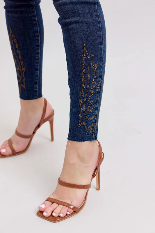 High Waist Western Embroidery Dark Skinny Jean Style 88269