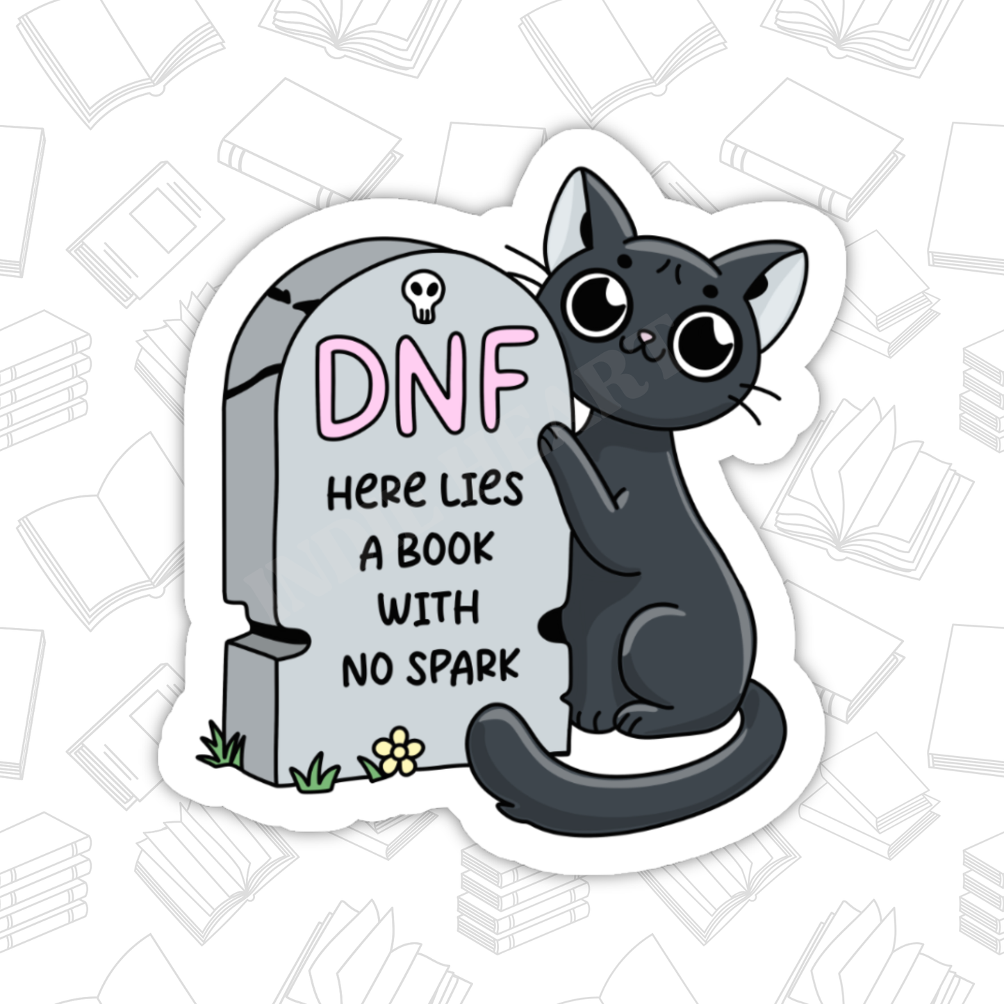 DNF Graveyard Cat Sticker – Bookish Halloween, Glossy Vinyl: 2.5"