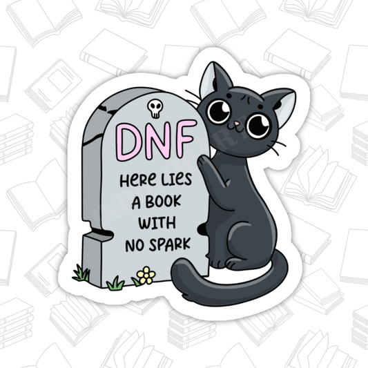 DNF Graveyard Cat Sticker – Bookish Halloween, Glossy Vinyl: 2.5"