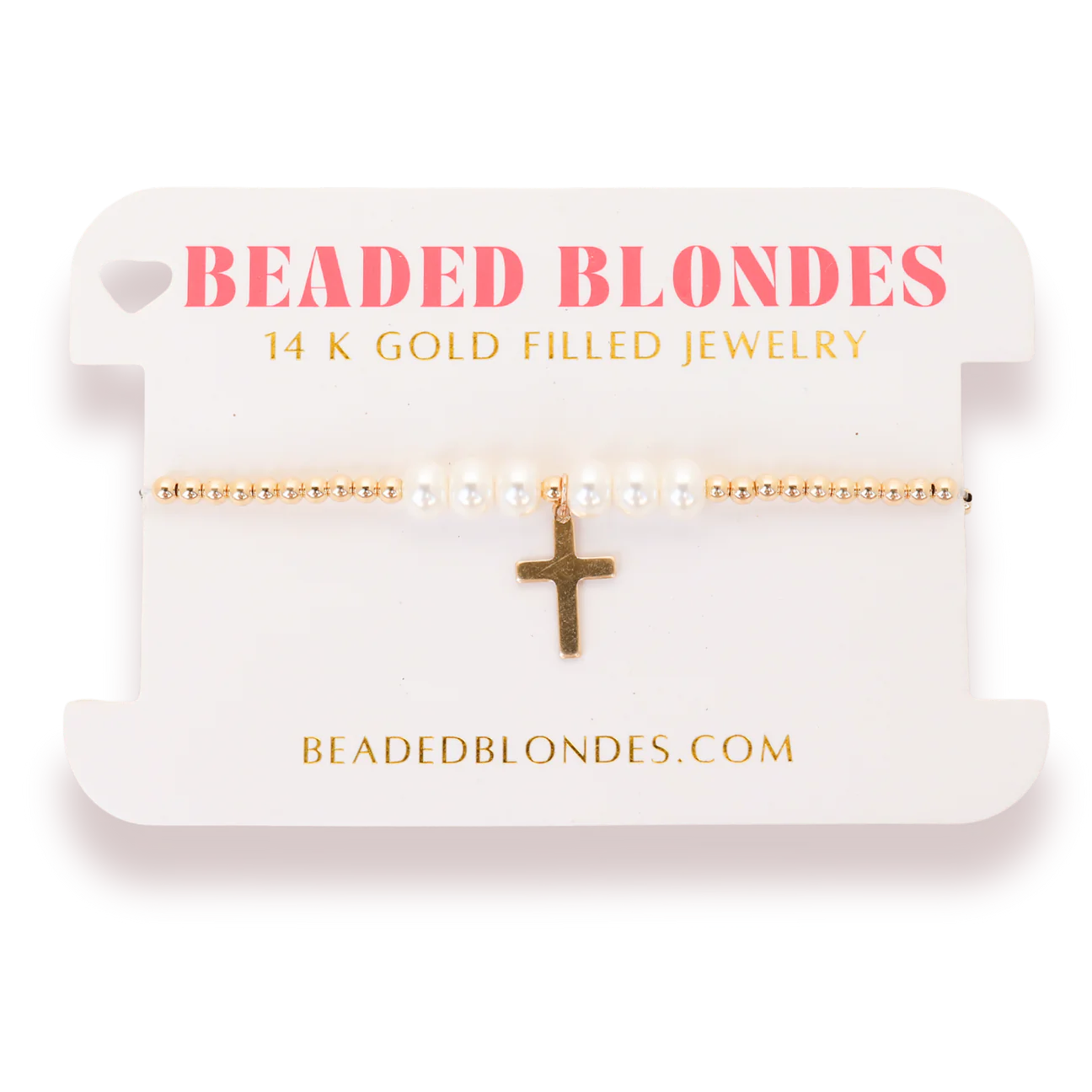 Cross Pearl Gold Charm Bracelet Standard Size