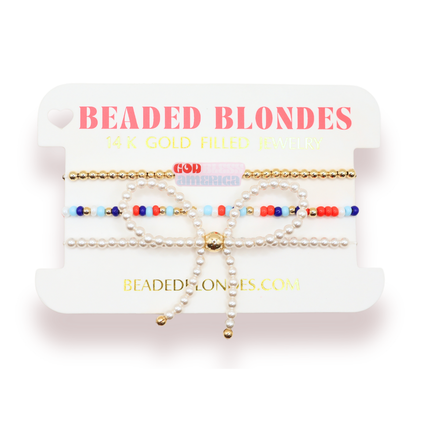 Red, White and Blue Luster Sprinkle Bracelet: Standard 6.75 inch