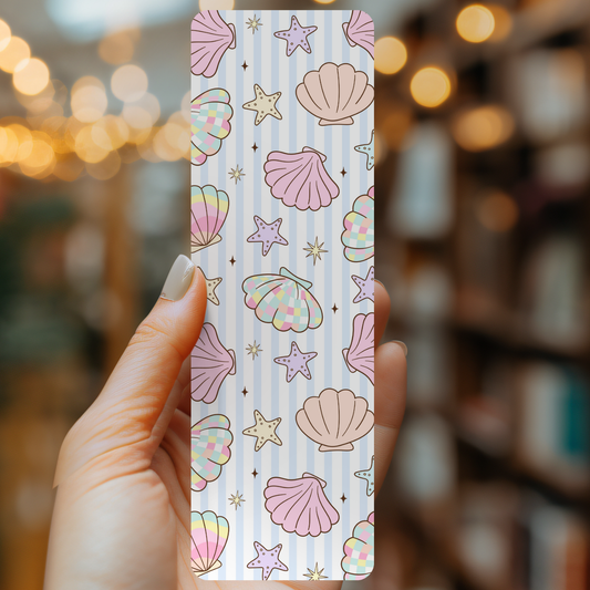 Pastel Rainbow Sea Shells Bookmark | Soft Matte Laminated
