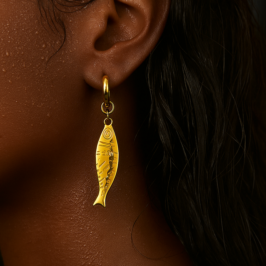Dayna Huggie Hoop Fish Earrings Gold