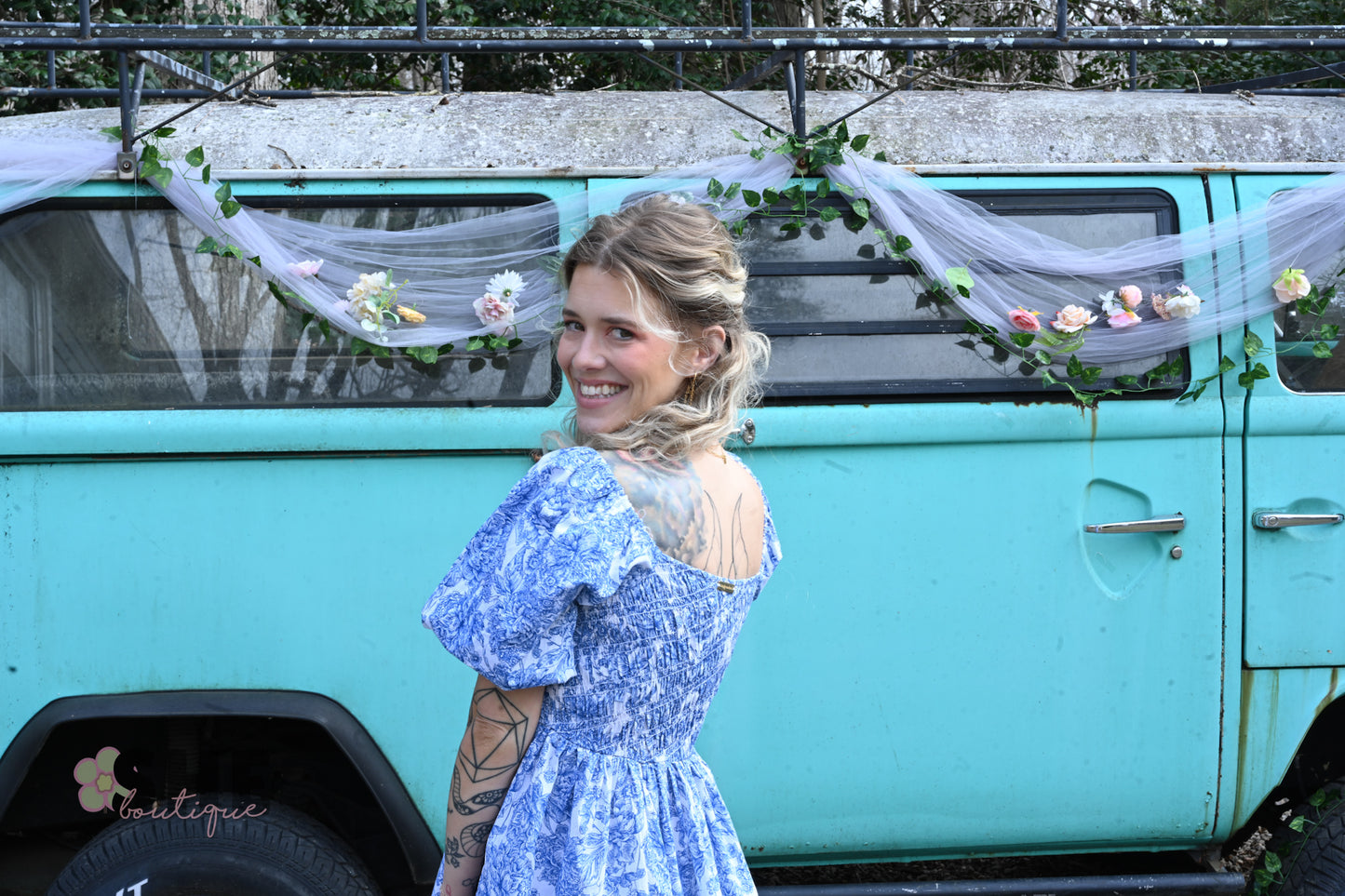 SS Blue Vintage Smocked Maxi Dress