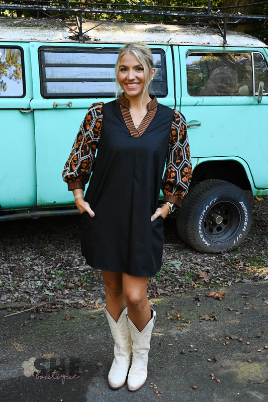 Tate Embroidered Black Dress