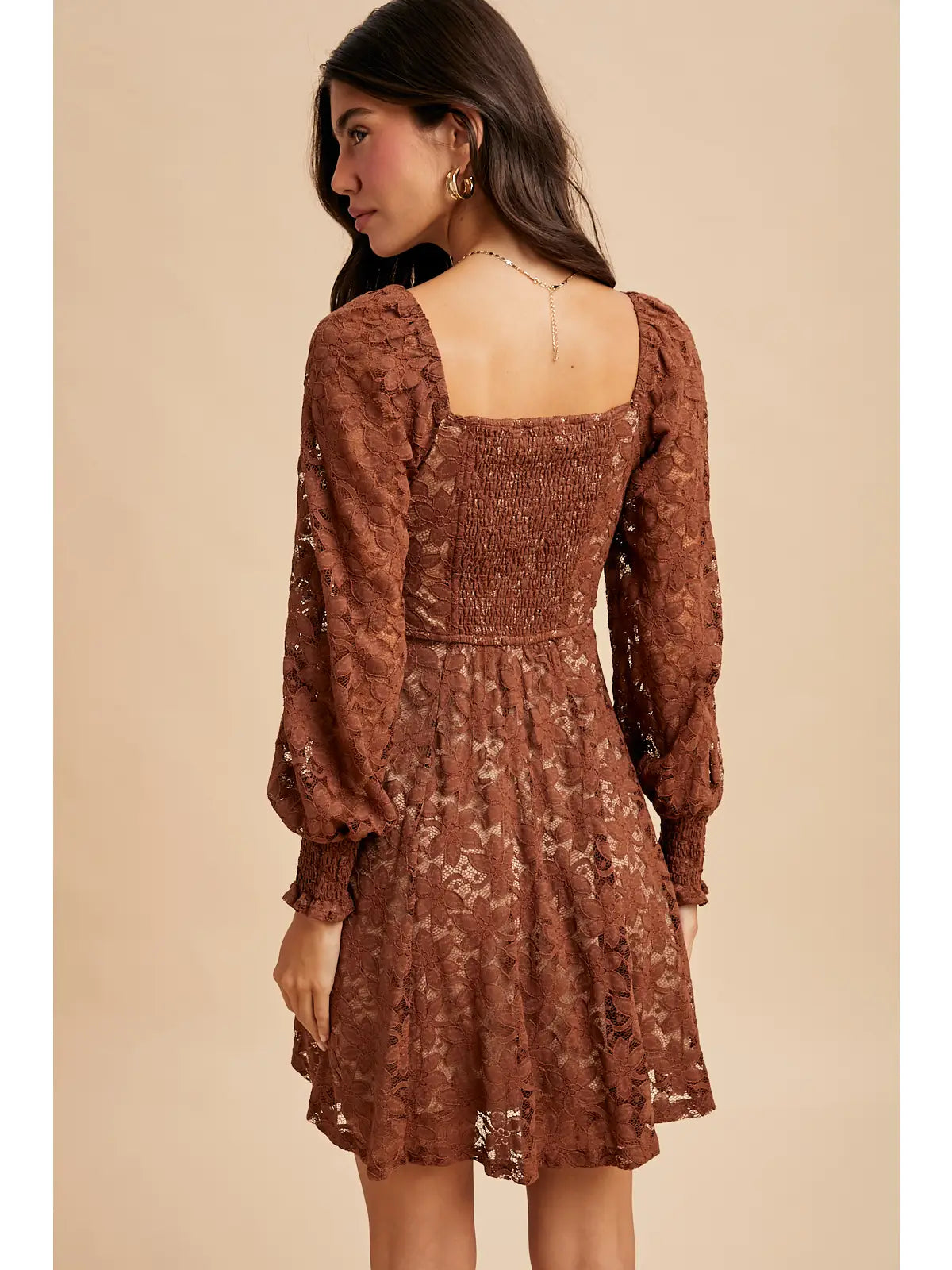 Copper Lace Fit And Flare Mini Dress