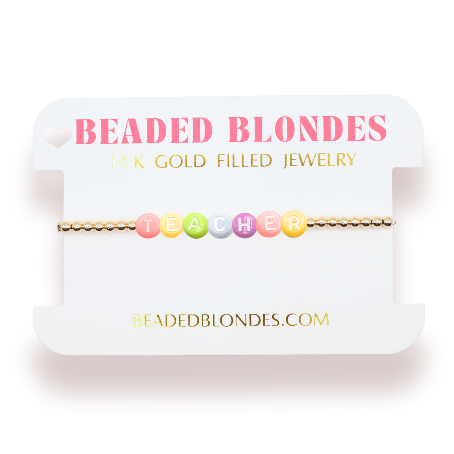 Teacher Rainbow Letter Bracelet: Standard 6.75 inch / Gold