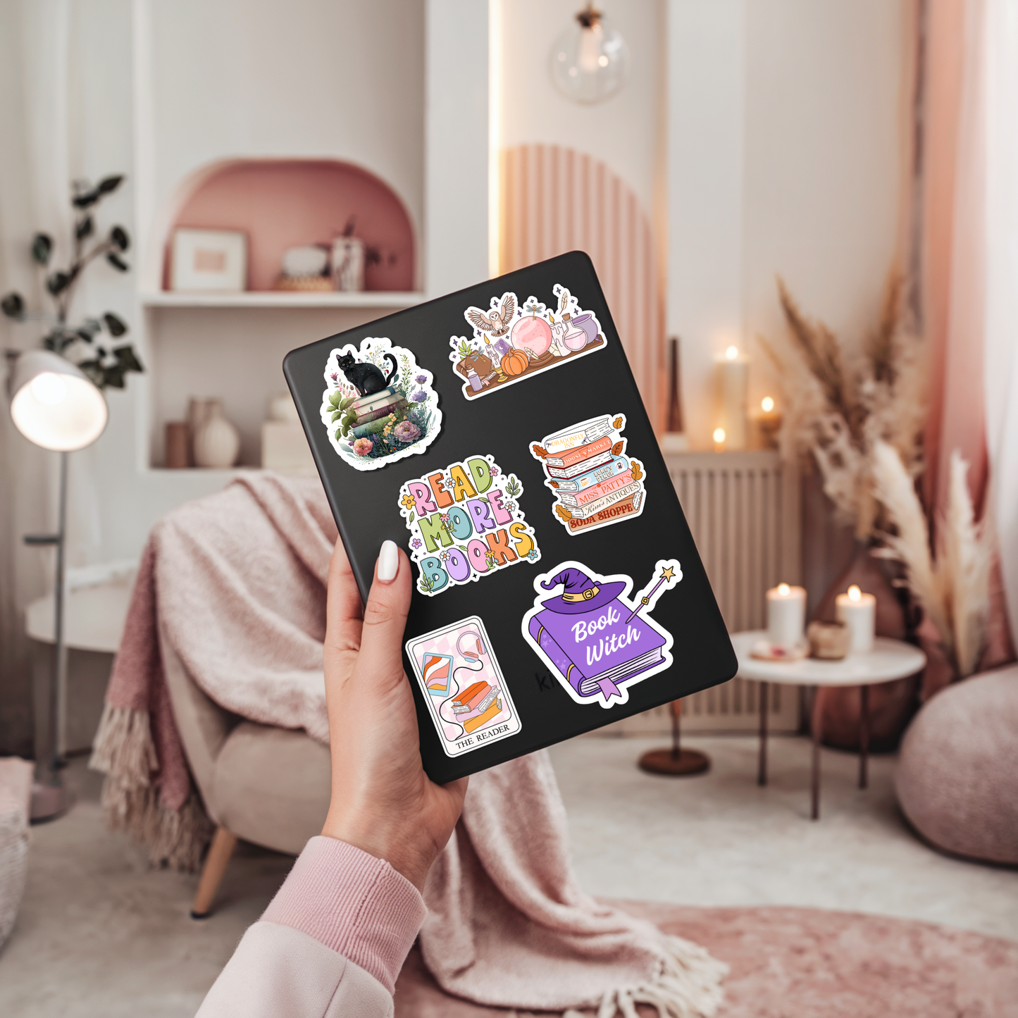 Book Witch Sticker – Halloween Bookish, Glossy Vinyl : 2.5"