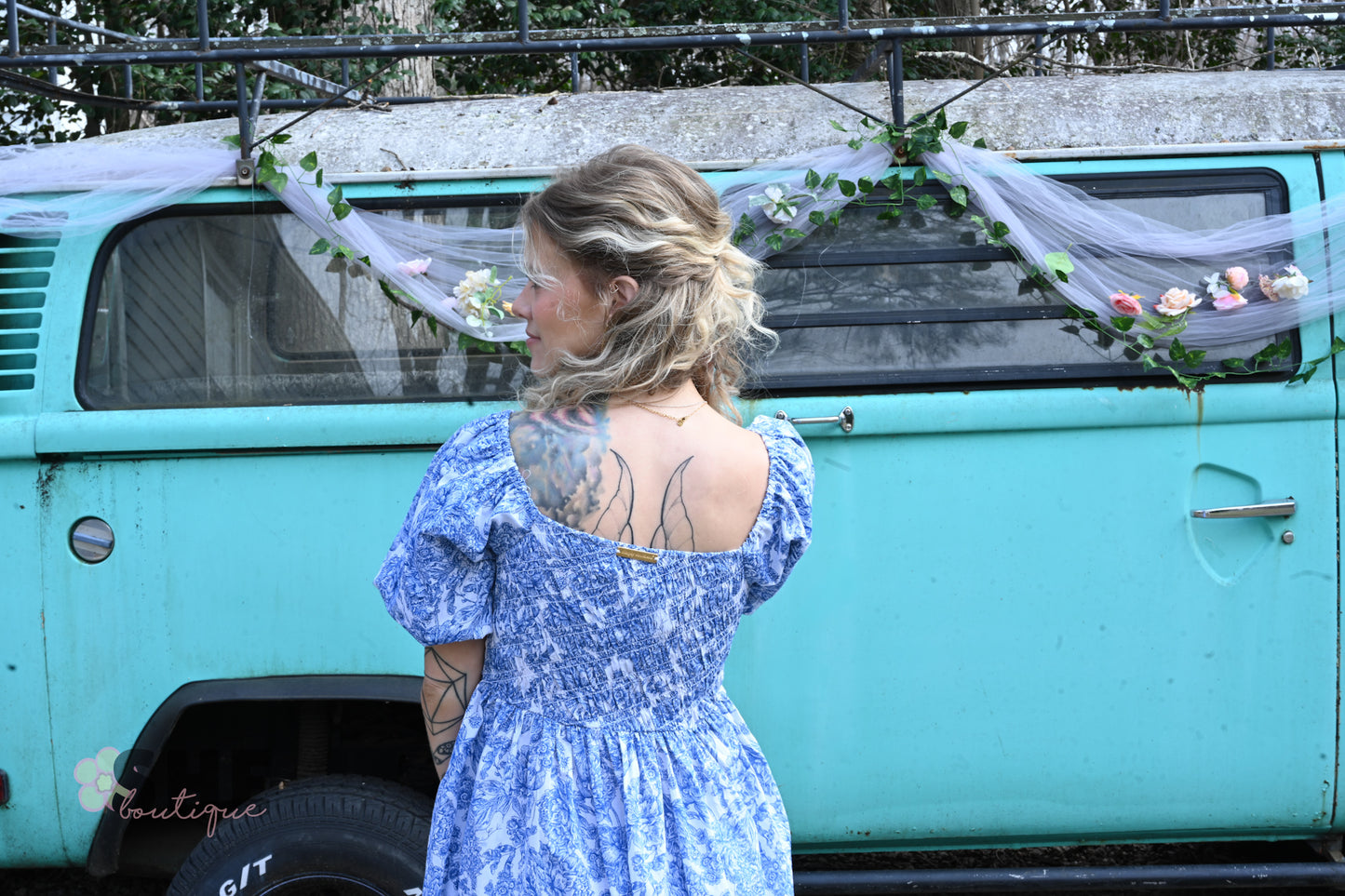 SS Blue Vintage Smocked Maxi Dress