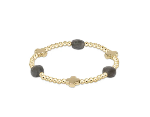 SIGNATURE CROSS ADMIRE GOLD PATTERN 3MM BEAD BRACELET - LABRADORITE