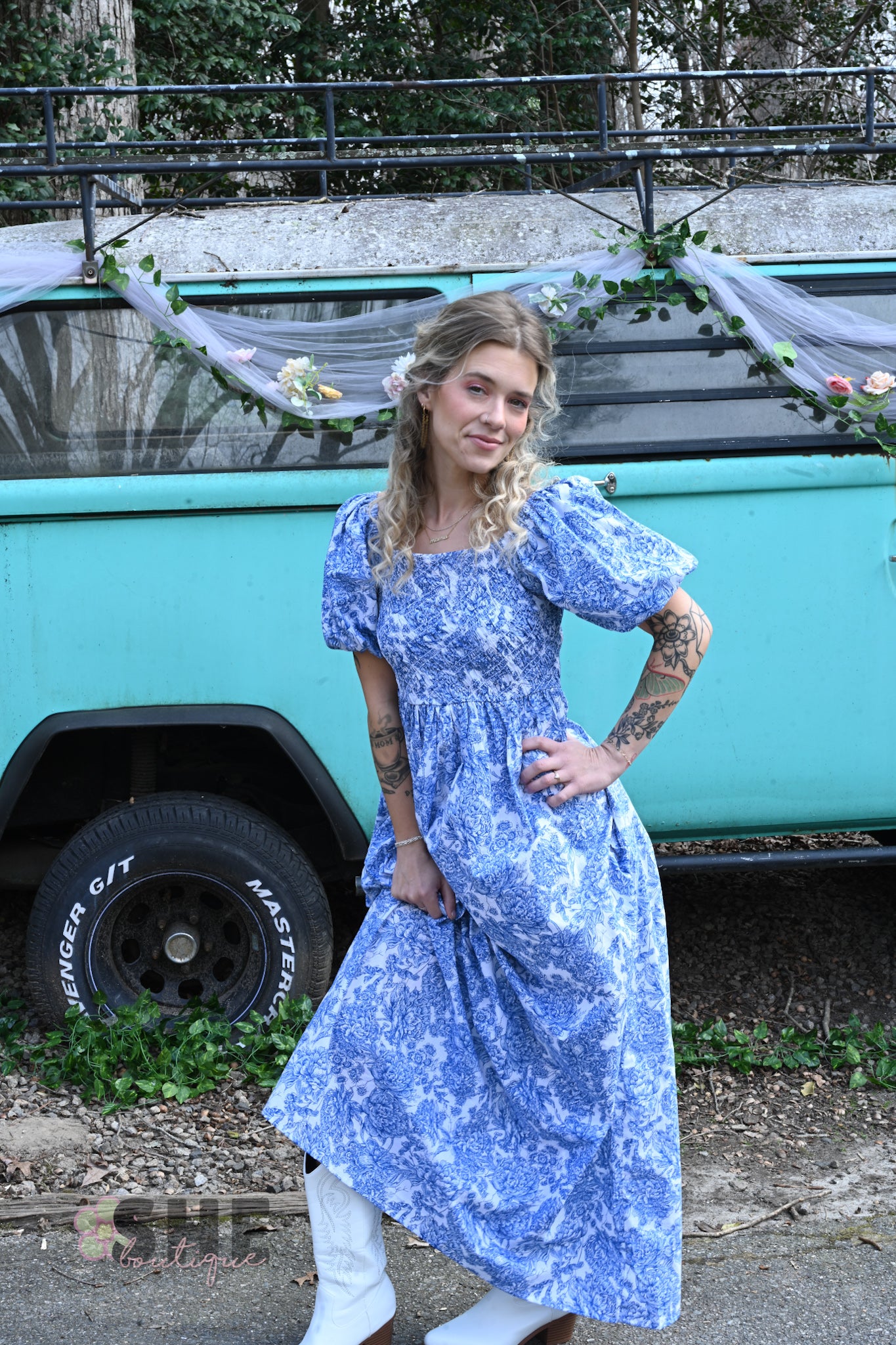 SS Blue Vintage Smocked Maxi Dress