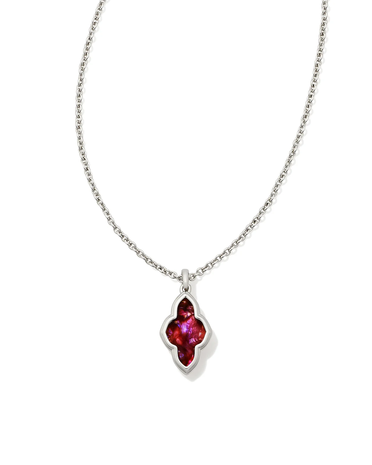 Framed Abbie Pendant Necklace Rhodium Light Burgundy Illusion