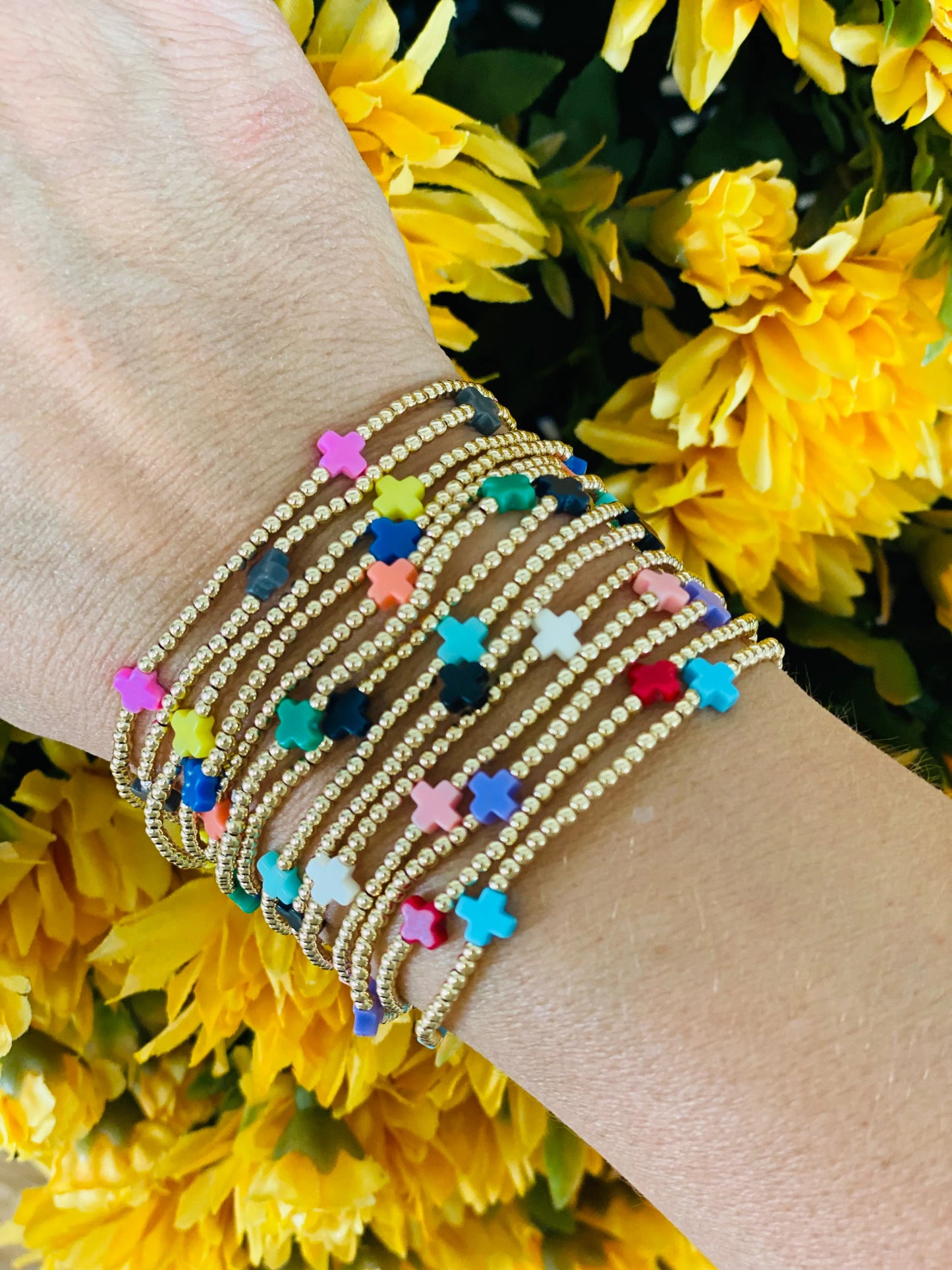 Navy Small Signature Cross Gold Pattern 2mm Bracelet