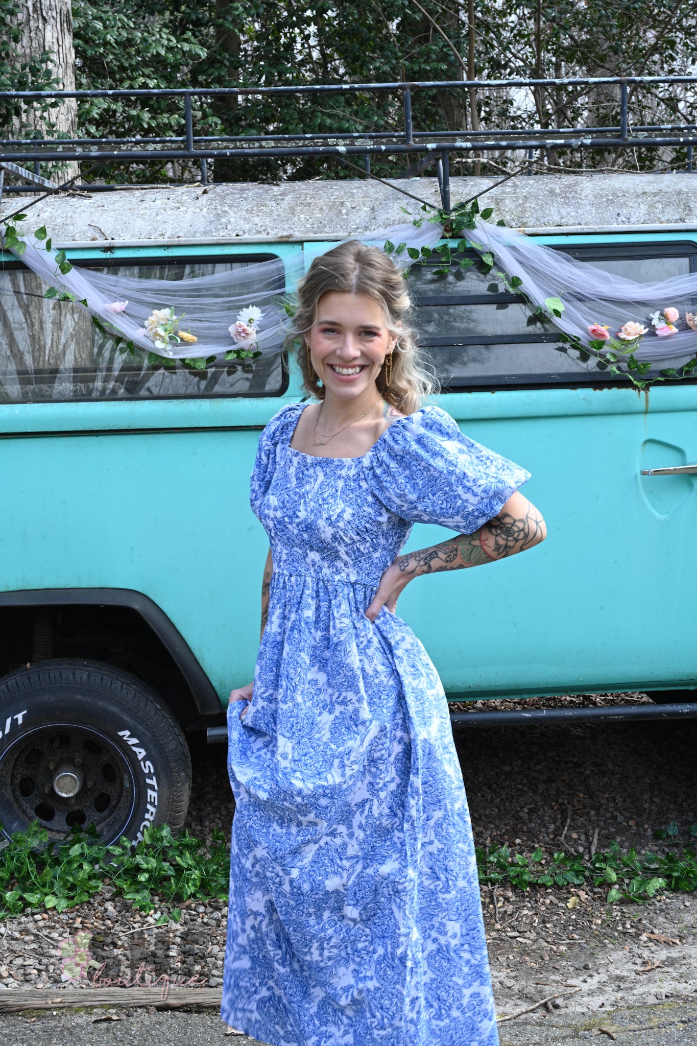 SS Blue Vintage Smocked Maxi Dress