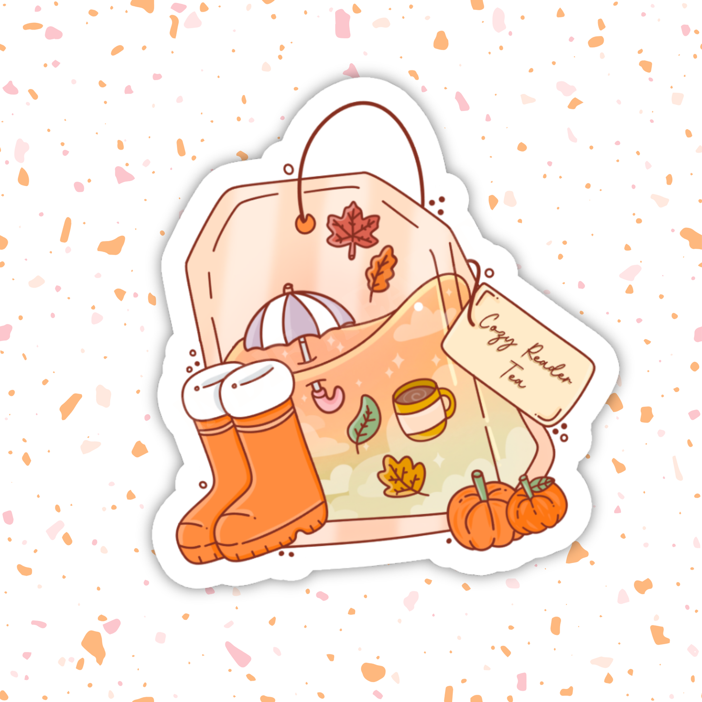Cozy Reader Autumn Tea Sticker – Bookish Fall, Glossy Vinyl: 2.5"