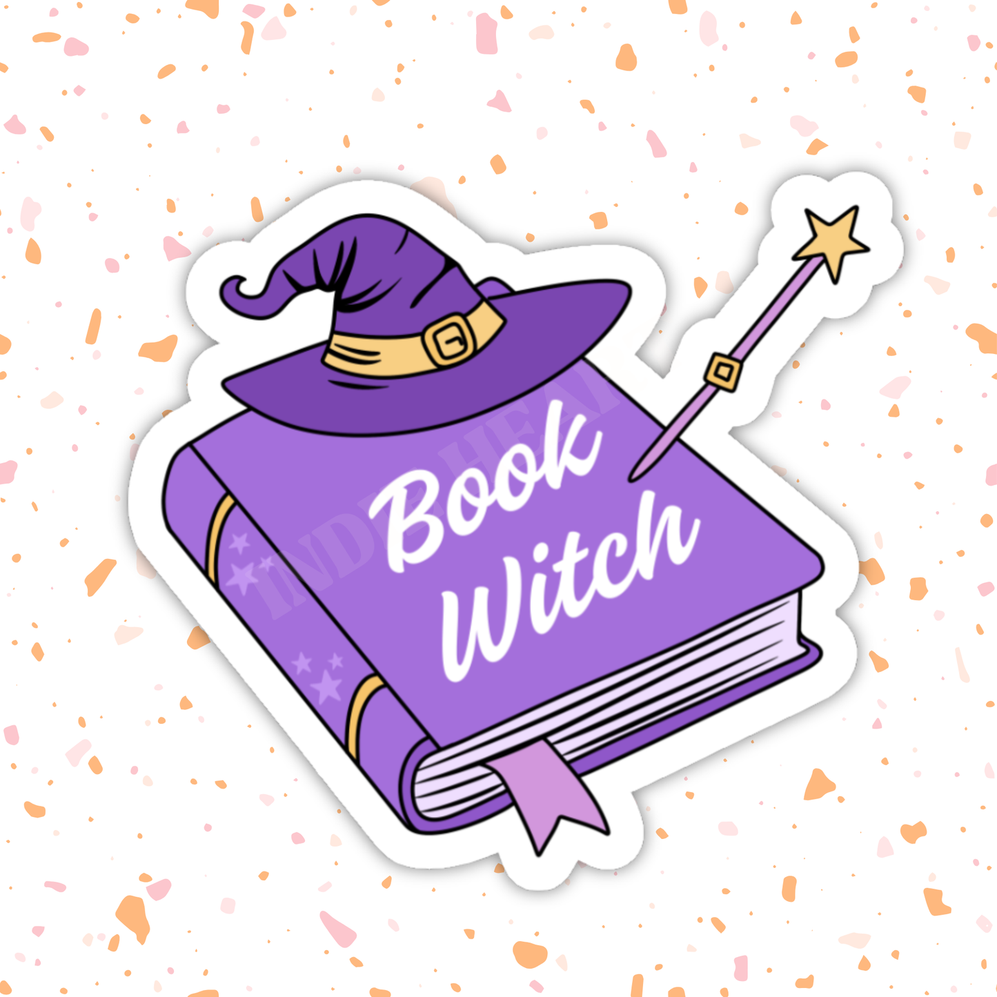Book Witch Sticker – Halloween Bookish, Glossy Vinyl : 2.5"