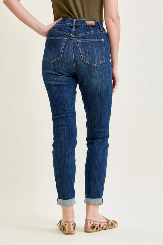 High Waist Pull On Cuff Slim Jeans 88750