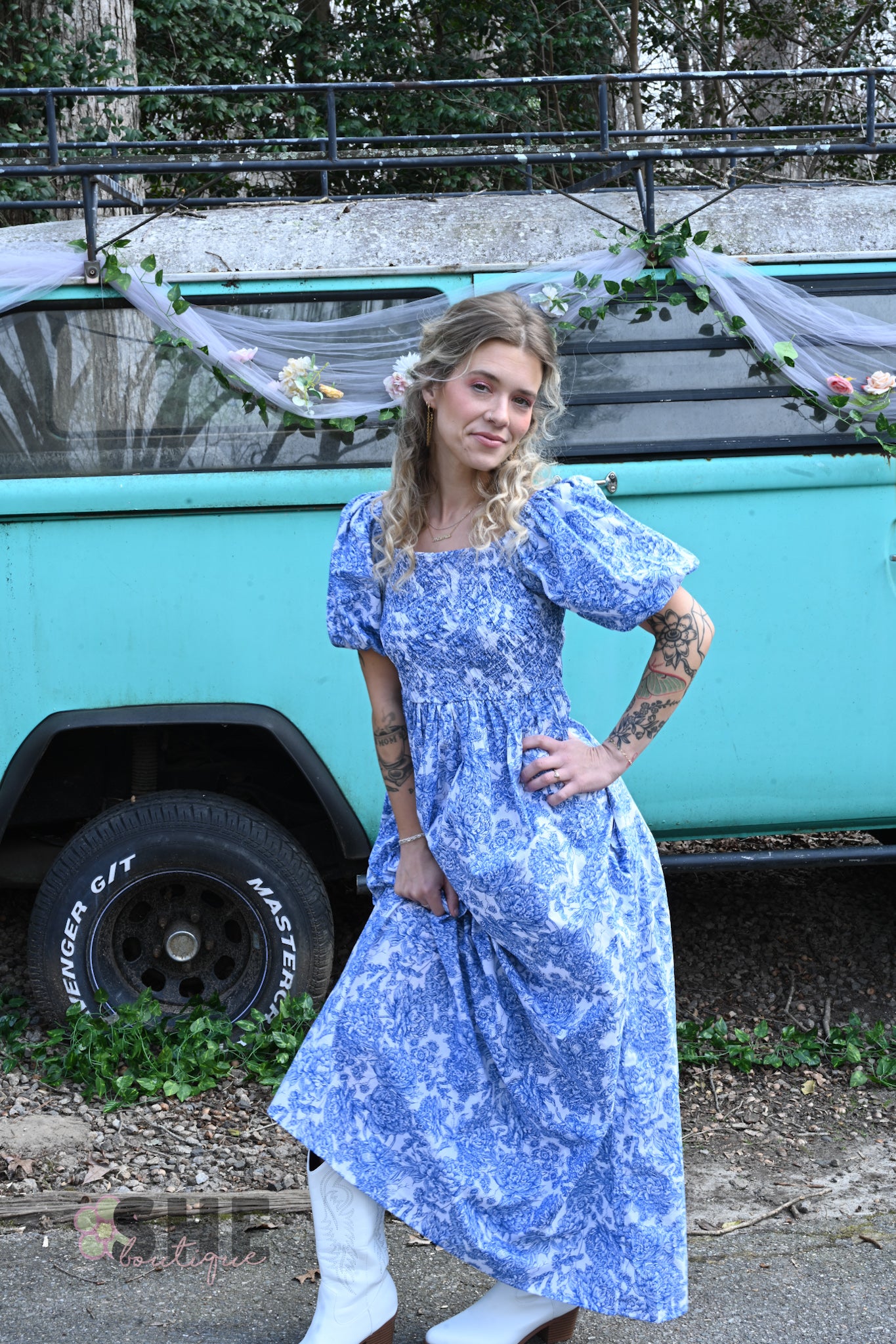 SS Blue Vintage Smocked Maxi Dress