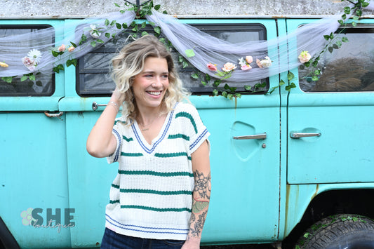 SS Green Stripe Sweater Top