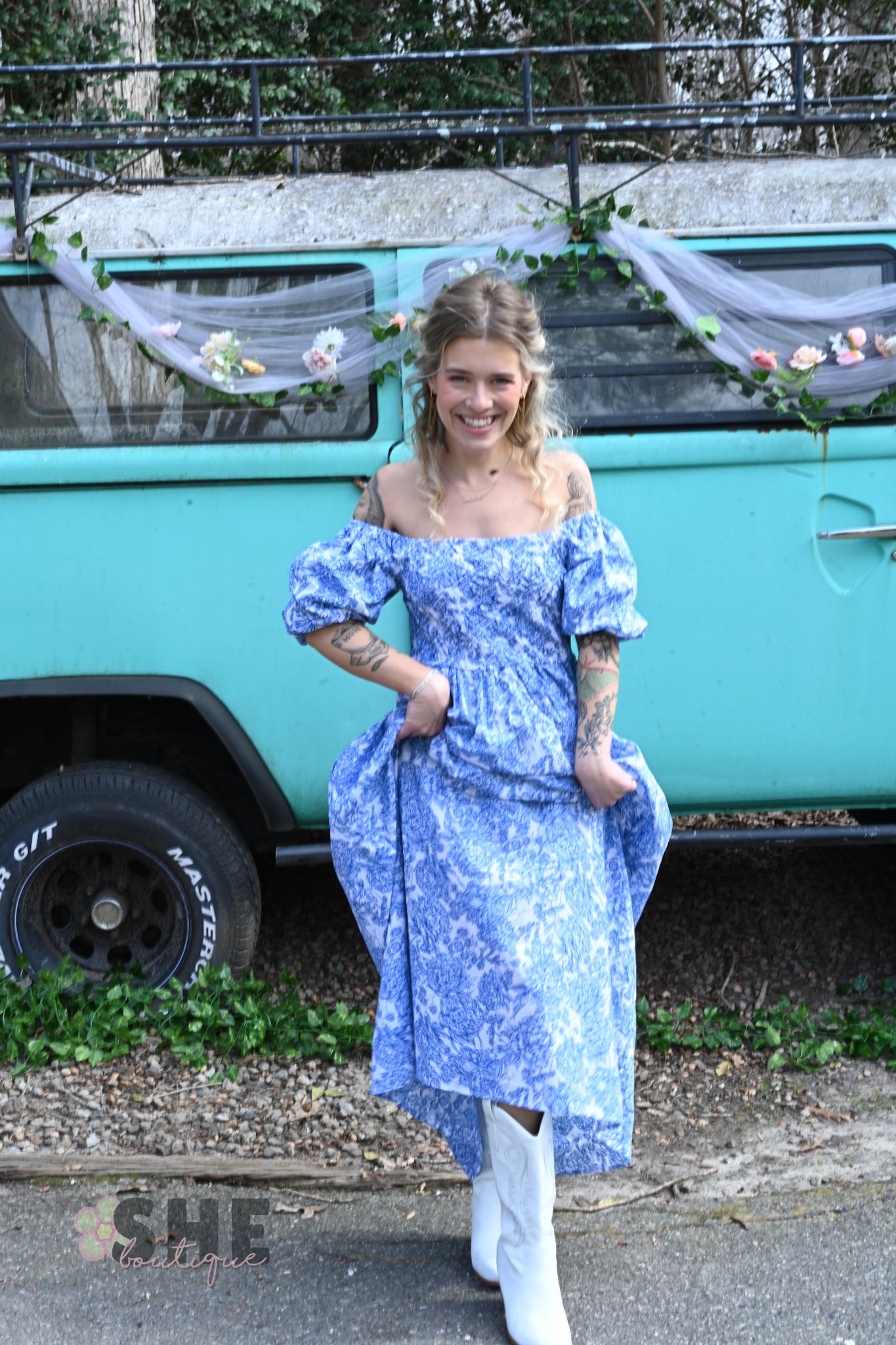 SS Blue Vintage Smocked Maxi Dress