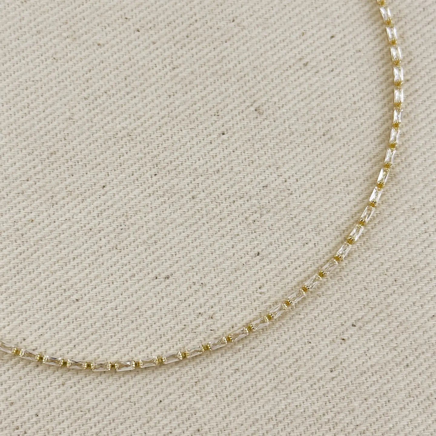 18k Gold Filled 1.5mm Baguette Cz Tennis Necklace