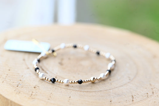Pearl Sincerity Pattern 4mm Bead Bracelet - Faceted Onyx