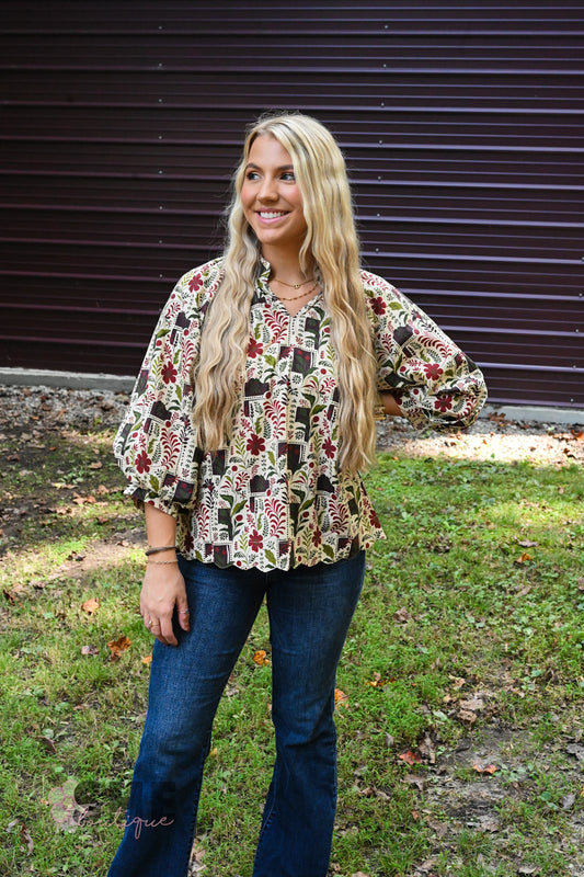 Barley Floral Scallop Hem Top