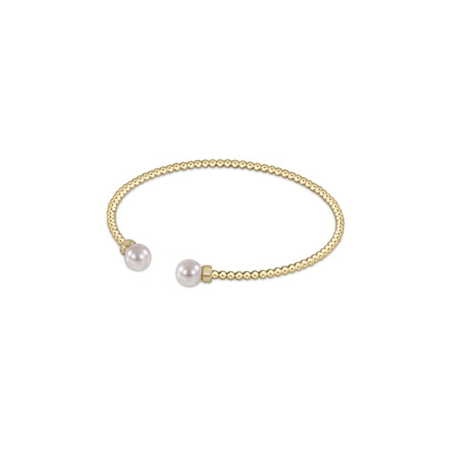 Classic Gold 2mm Bead Cuff - Pearl