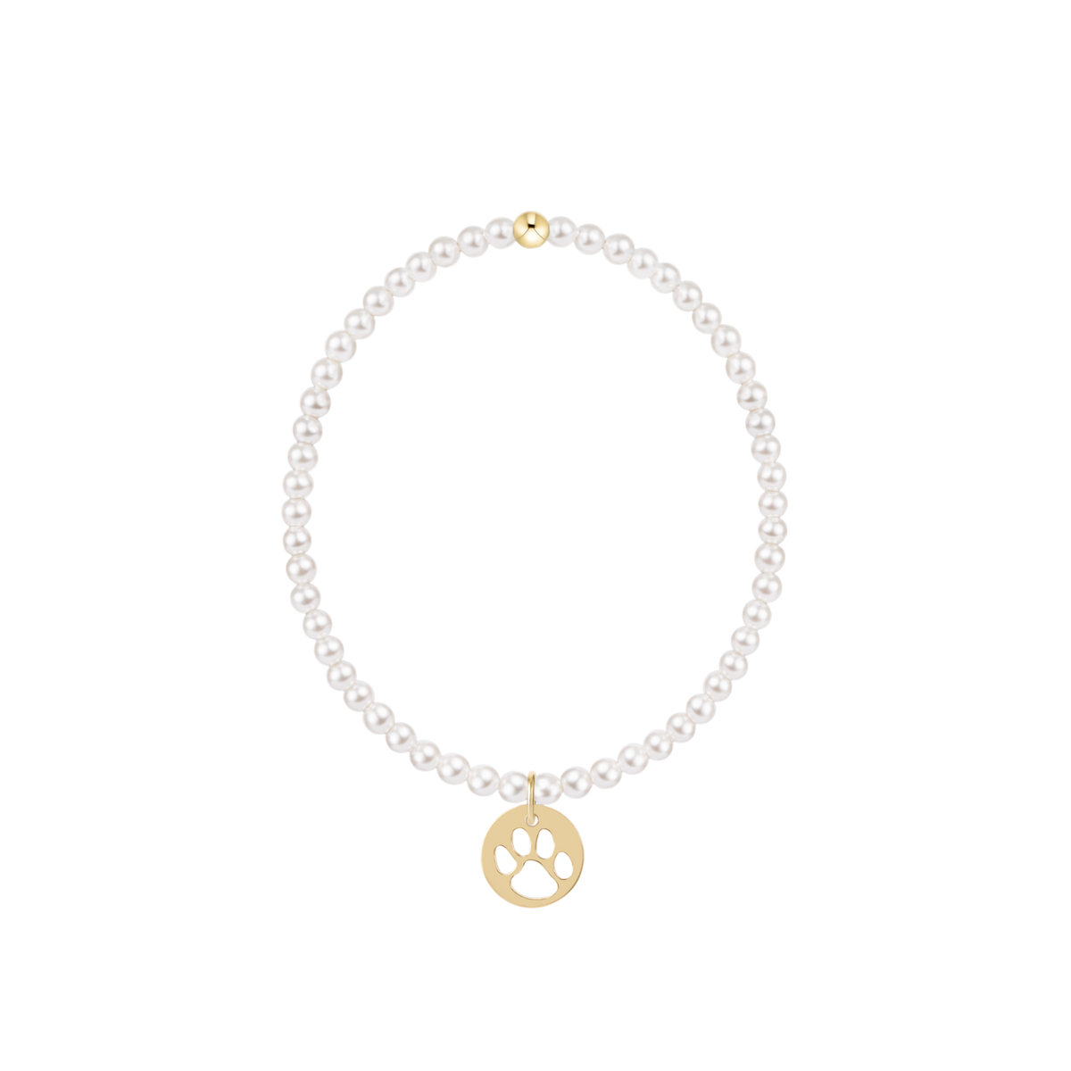 Classic Pearl 3mm Bracelet - Paw Print Gold Disc