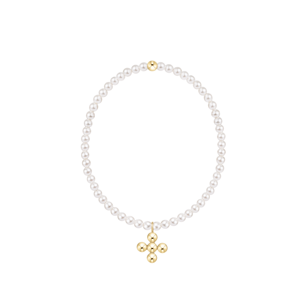 Classic Pearl 3mm Bracelet - Signature Cross 4mm Beaded Gold Charm