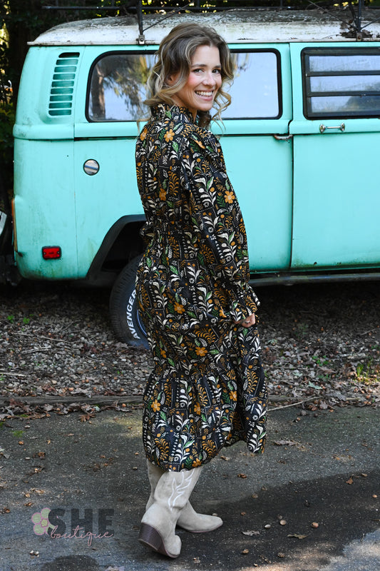 Fields of Fall Black Dress