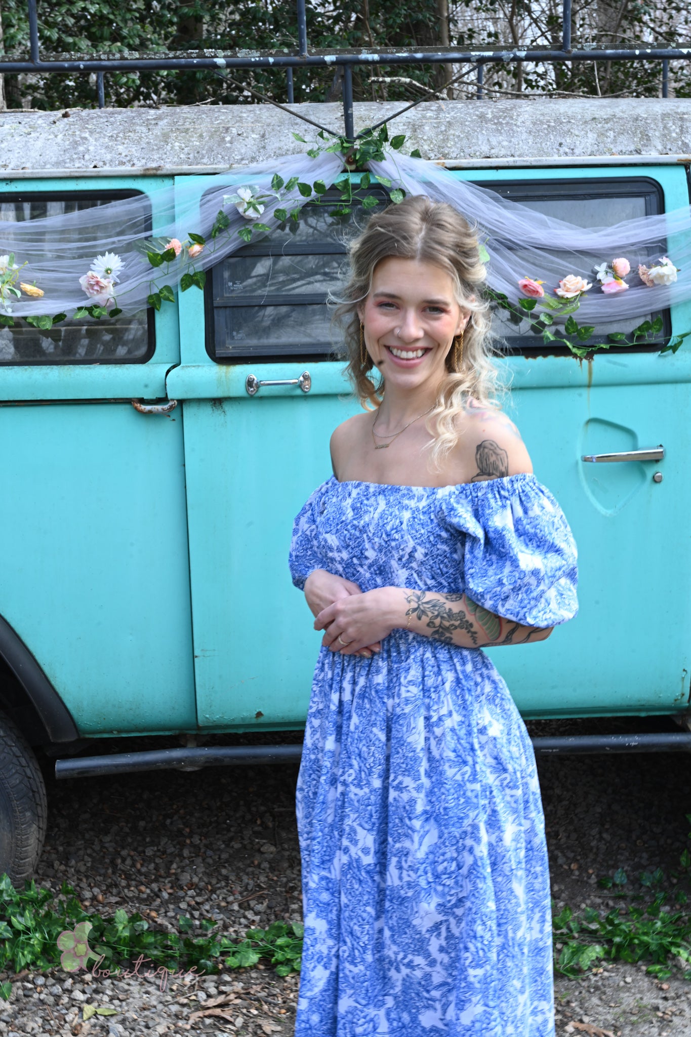 SS Blue Vintage Smocked Maxi Dress