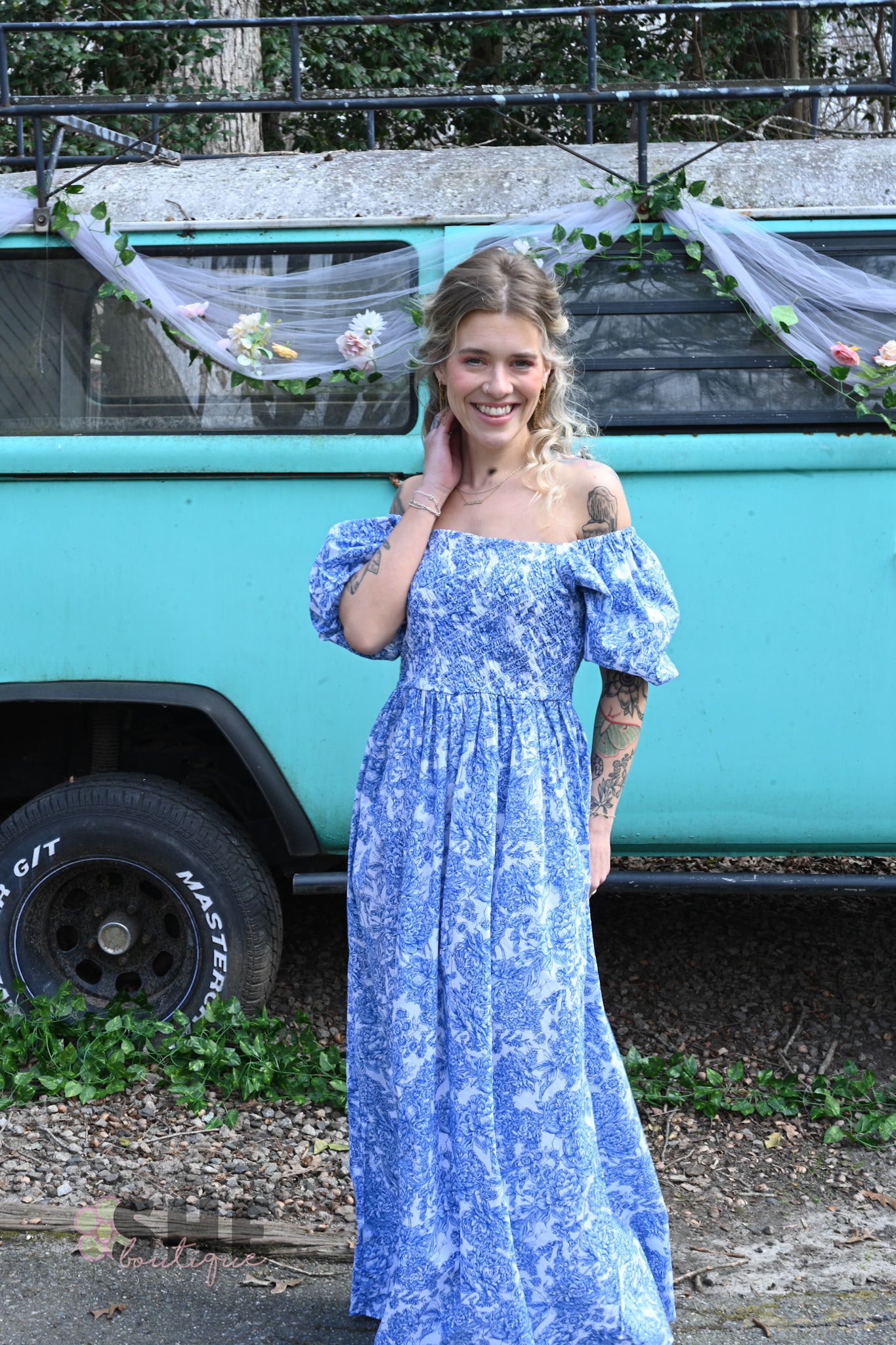 SS Blue Vintage Smocked Maxi Dress
