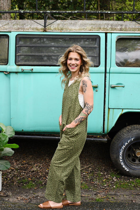 Let's Garden Green Floral Jumpsuit