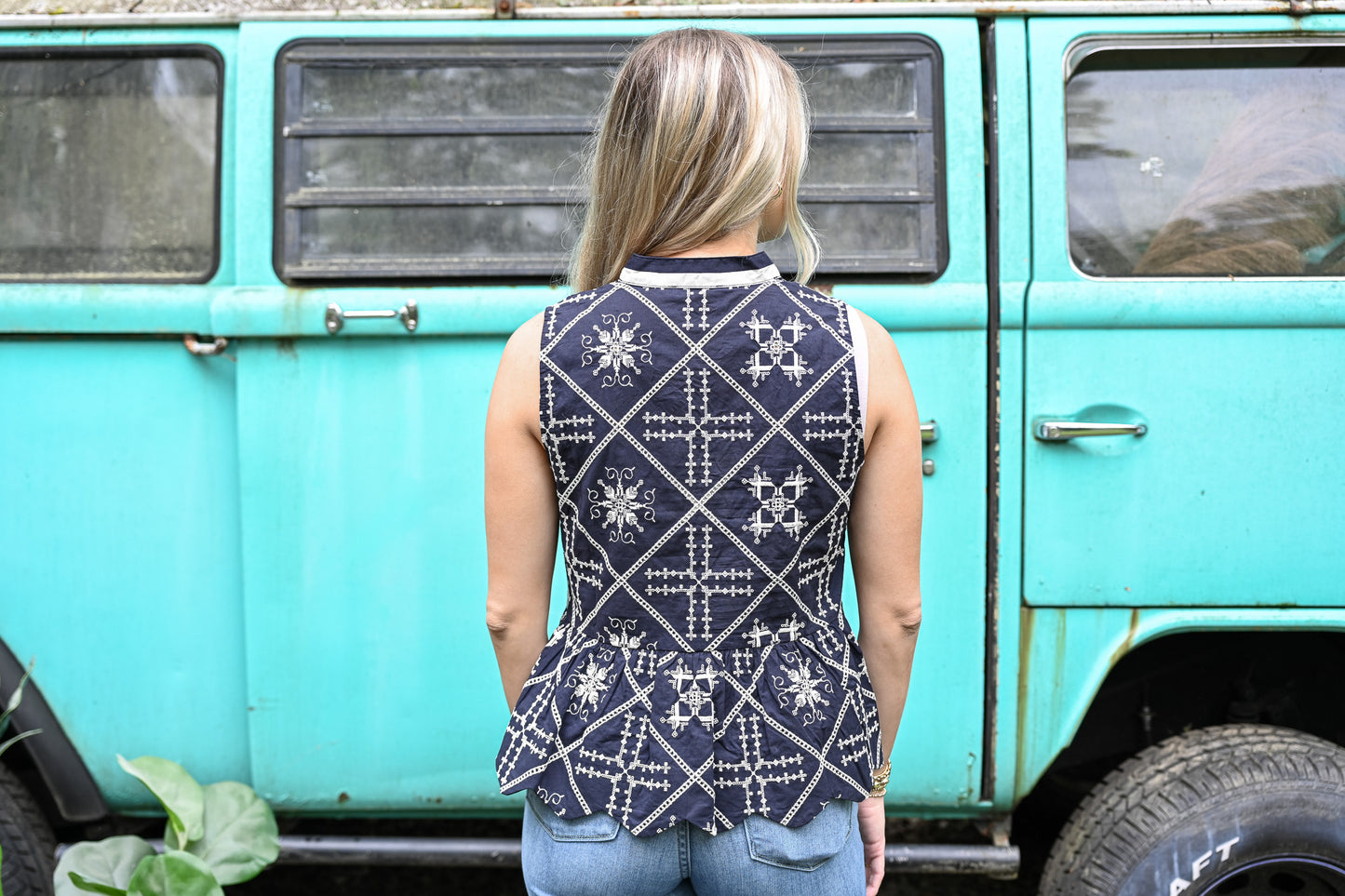 Up To Fate Embroidered Navy Top