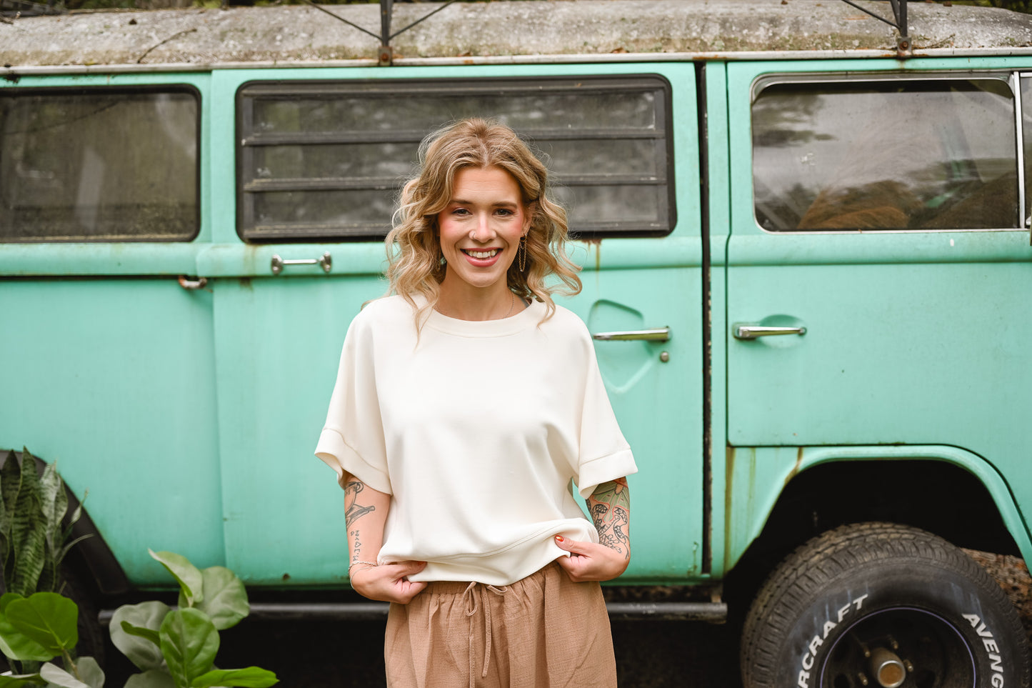 Cream Via Short Sleeve Top