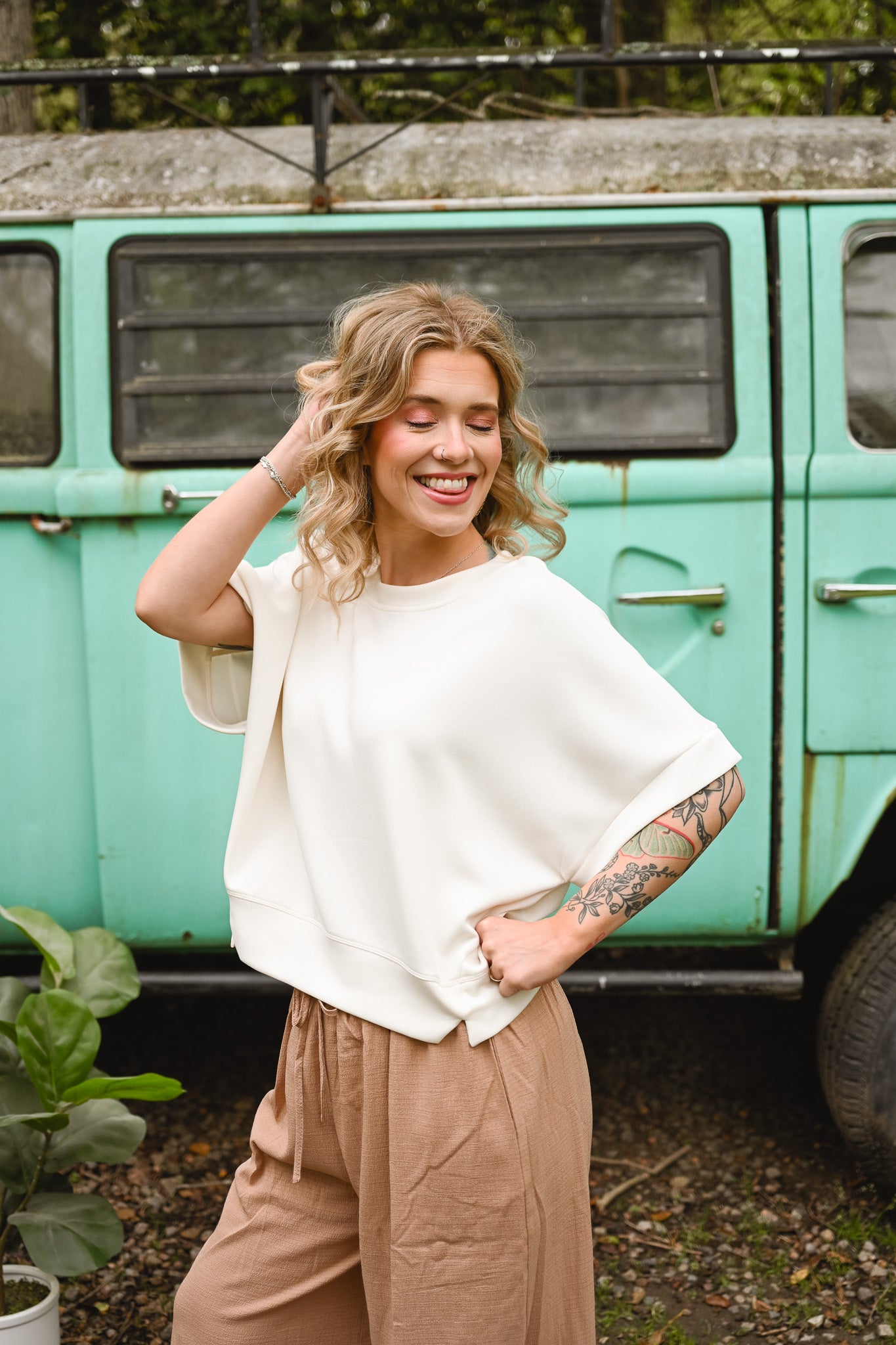 Cream Via Short Sleeve Top