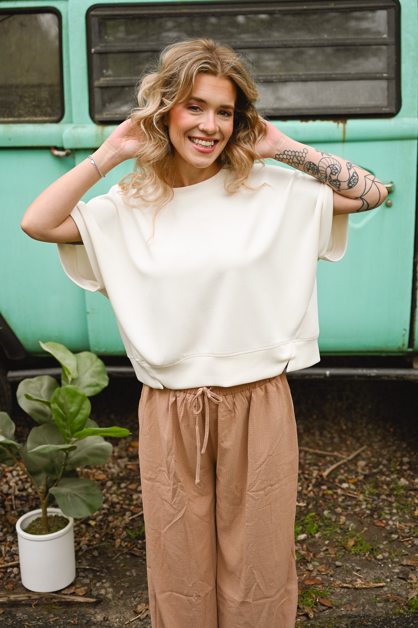 Cream Via Short Sleeve Top