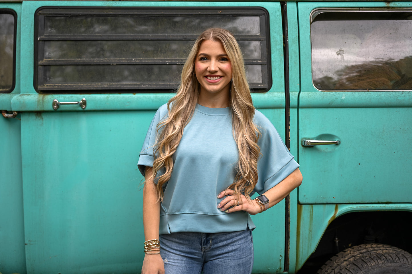 Blue Via Short Sleeve Top