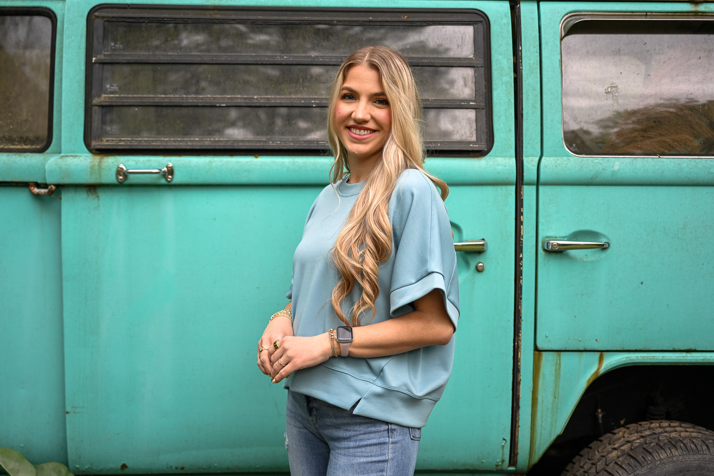 Blue Via Short Sleeve Top
