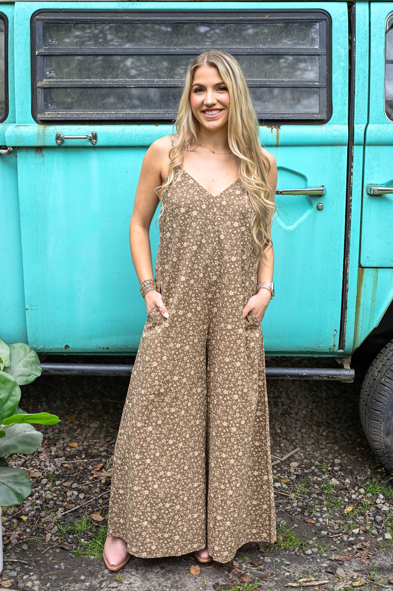 It's Justified Brown Floral Jumpsuit