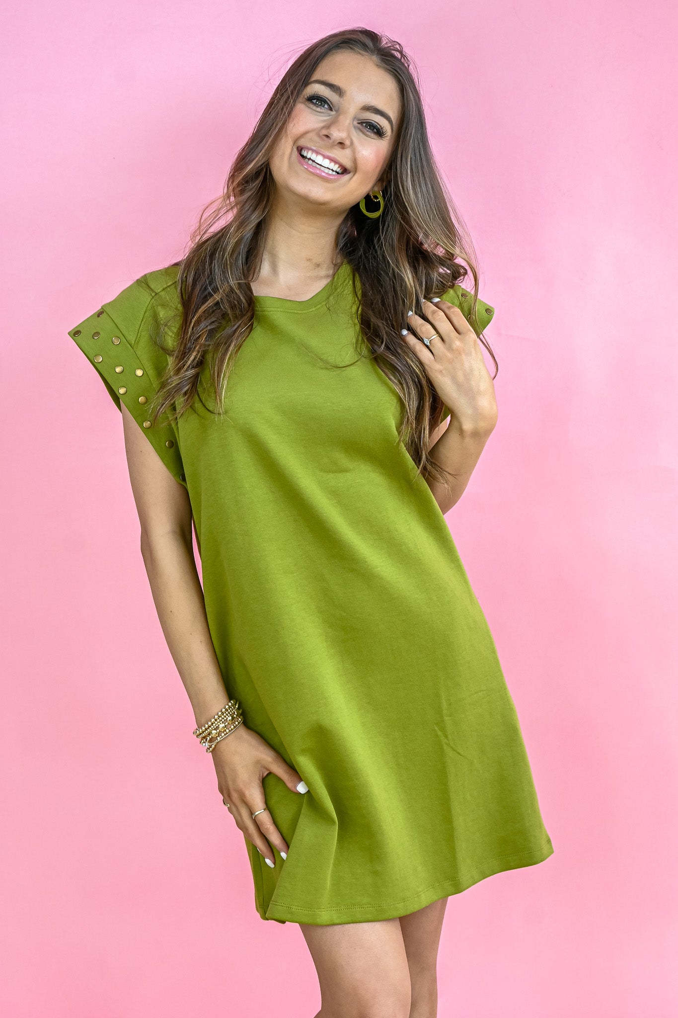 Green Studded Sleeve Dress -