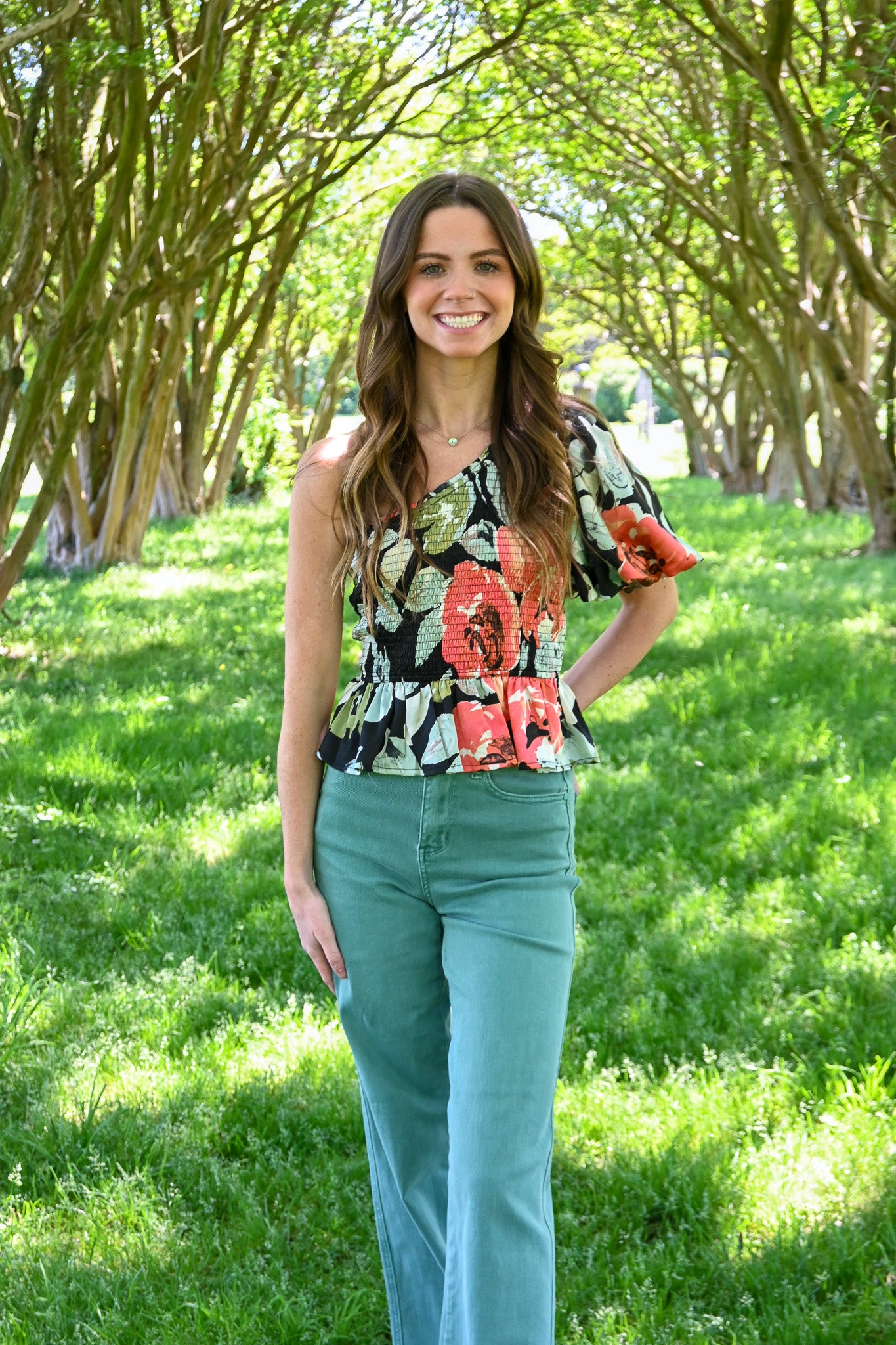 Field Of Poppies One Shoulder Top -