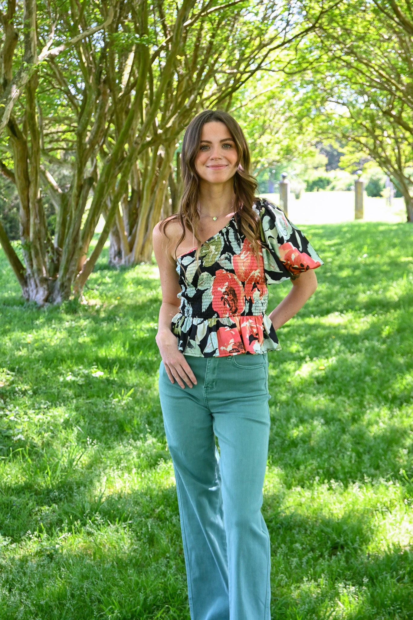 Field Of Poppies One Shoulder Top -