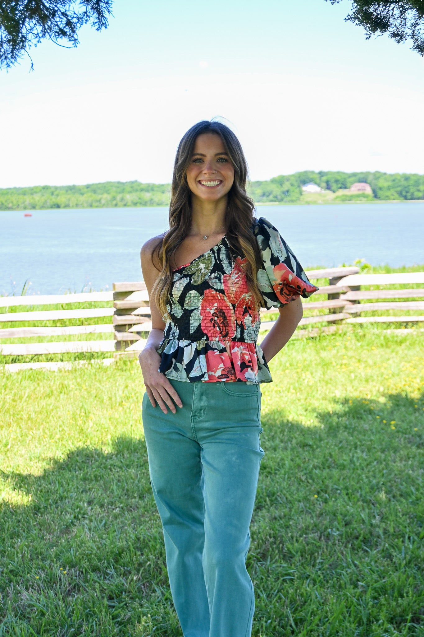 Field Of Poppies One Shoulder Top -