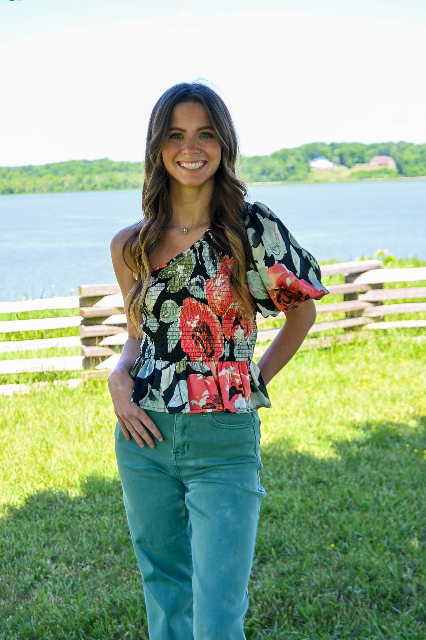 Field Of Poppies One Shoulder Top -